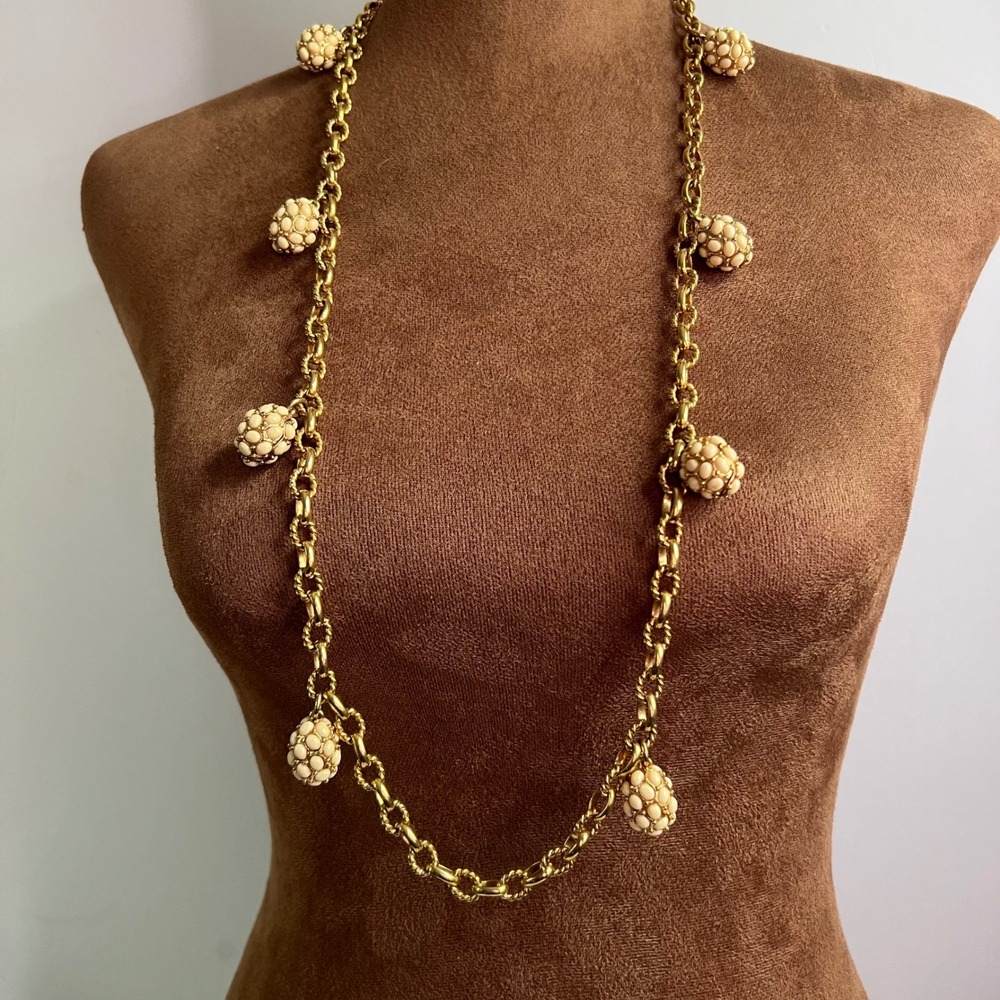 Vintage C Wonder HSN Gold Tone Faux Seed Pearl 34 Inch Long Necklace Cottagecore